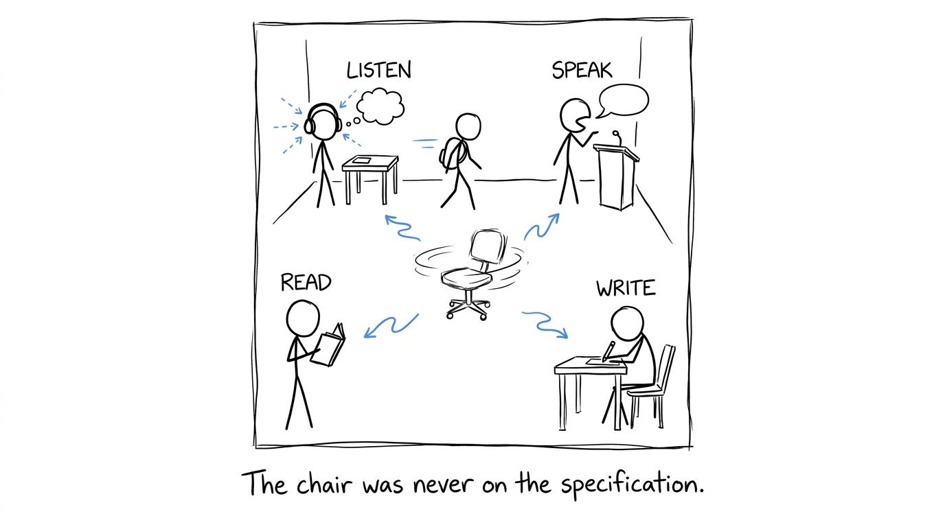 Four active revision stations surround an unused chair