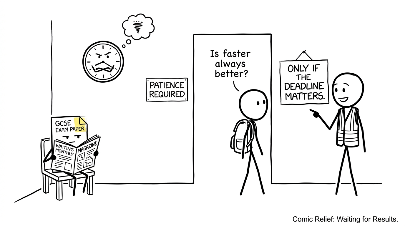 An exam paper waiting while a student asks whether faster is always better