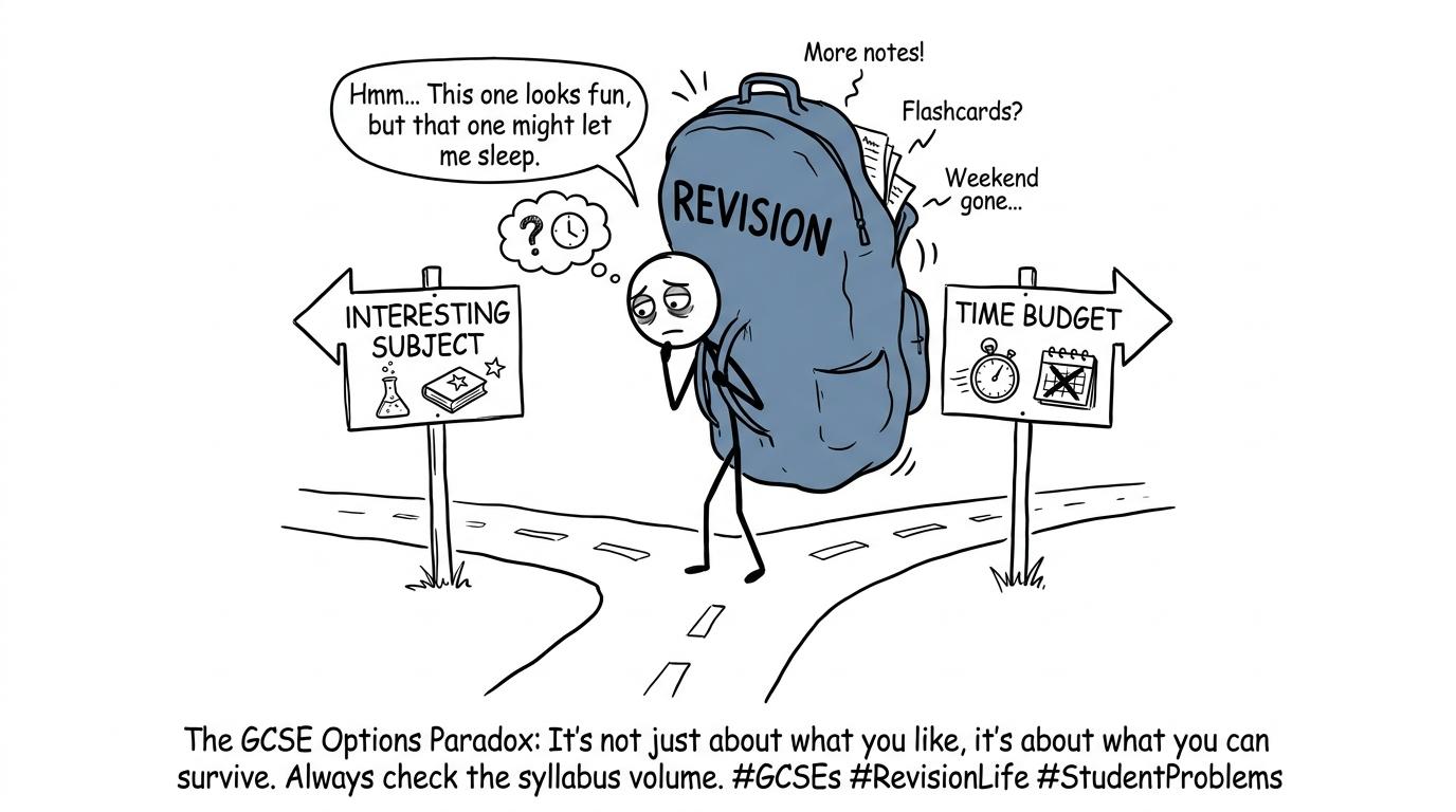 A student weighs interest against revision workload at the GCSE options crossroads