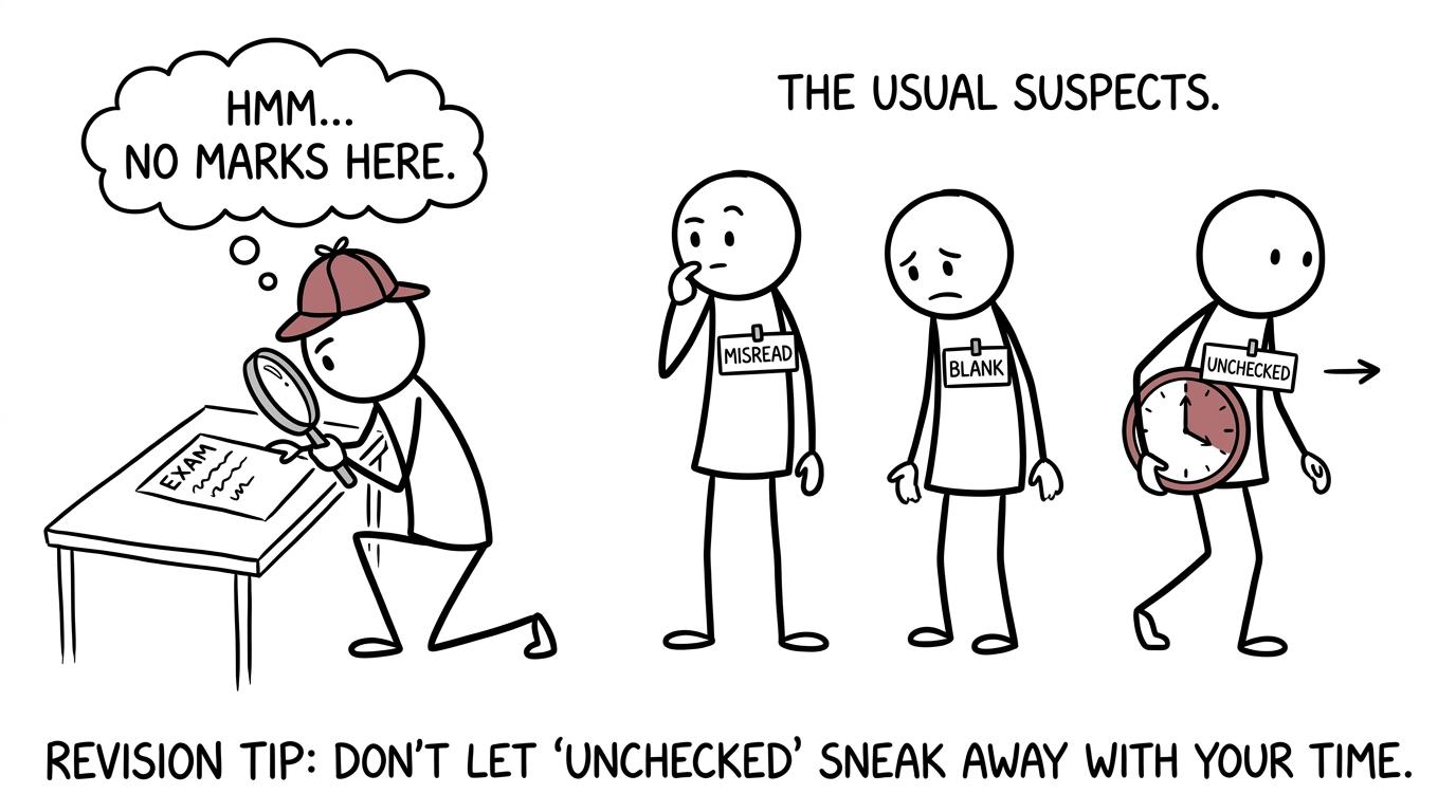 A student detective investigates the suspects misread, blank and unchecked