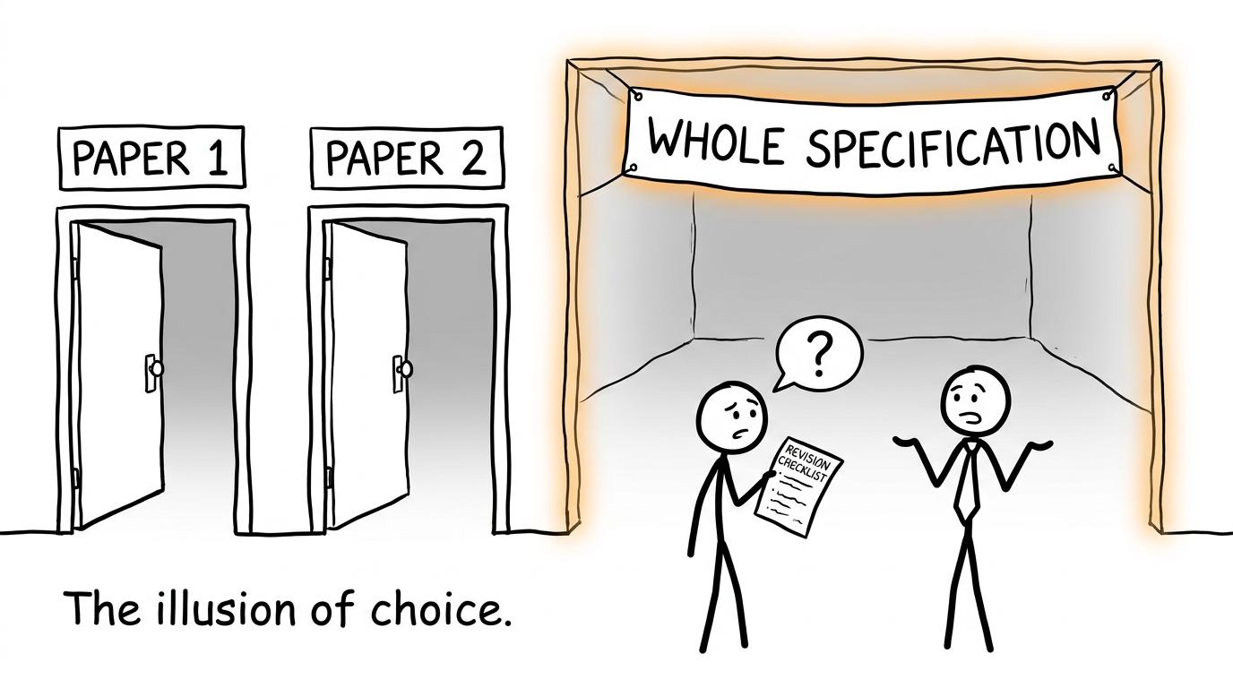 Paper 1 and Paper 2 lead into the same whole-specification room