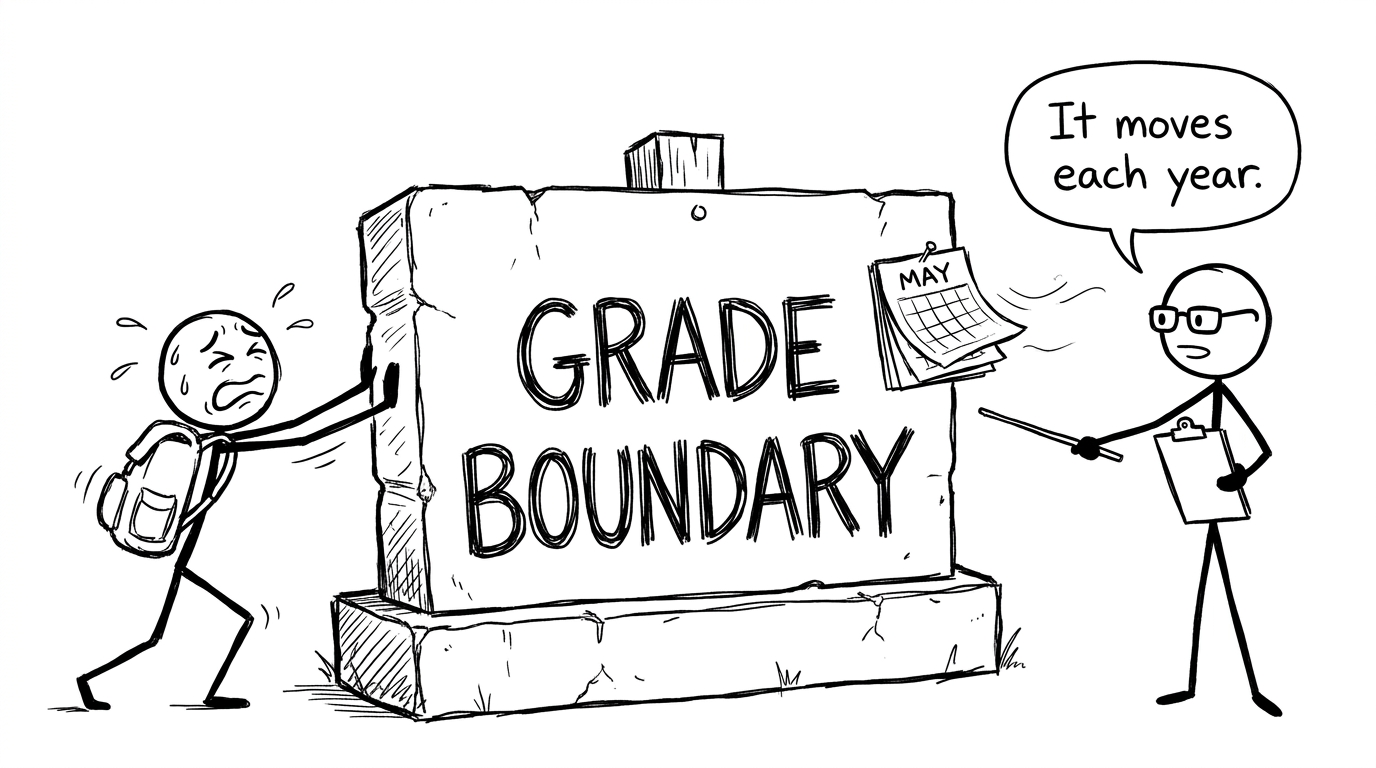 A student discovers that the grade-boundary sign moves each year