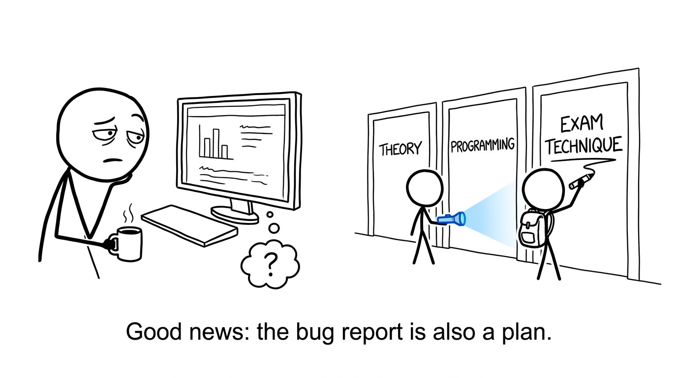 A student turning a disappointing result into a useful debugging plan