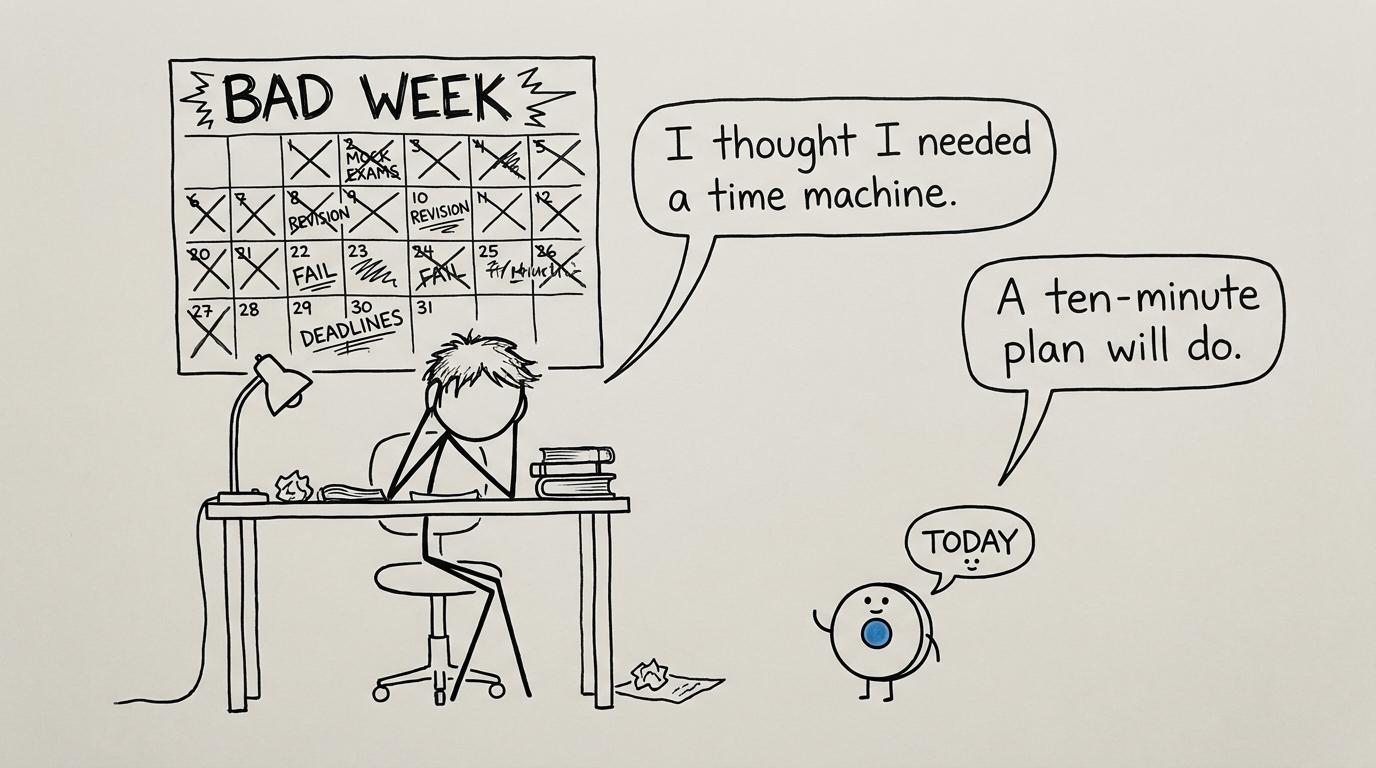 A student discovers that restarting revision needs a small plan rather than a time machine