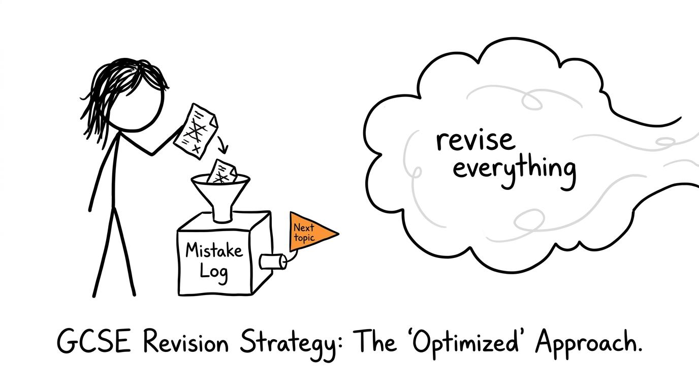 A mistake log turns marked papers into a clear next topic while vague revision drifts away