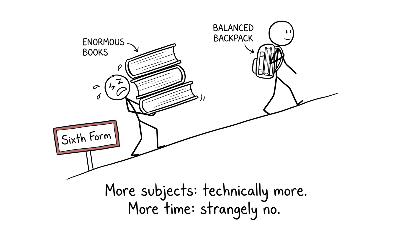 A student comparing the workload of three and four subjects