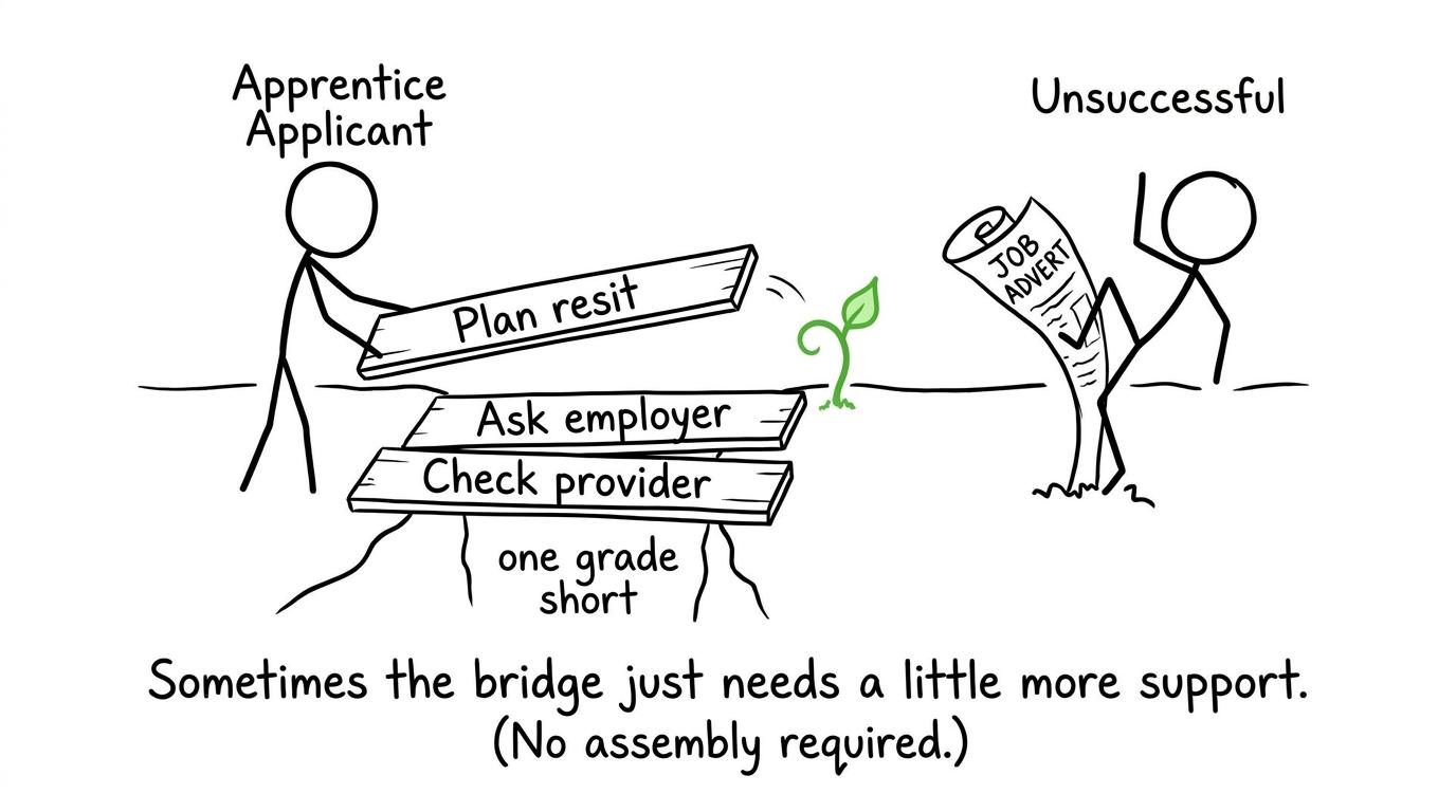 An applicant builds a practical bridge across a one-grade gap