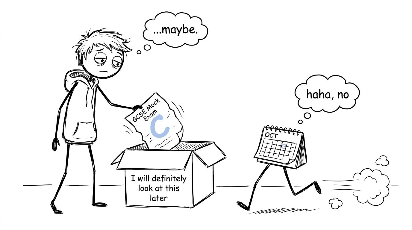 A GCSE student watches the calendar run away with their delayed mock review