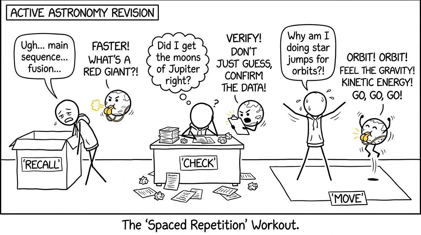 A student moving between recall, check and move revision stations