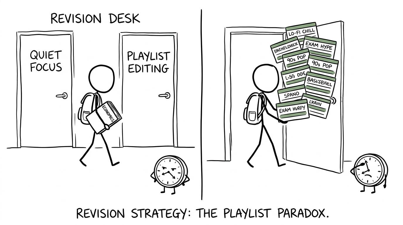 A revision session quietly turns into an elaborate playlist-management project