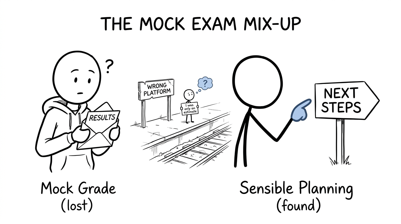 A mock grade waits at the wrong platform because it was only an estimate