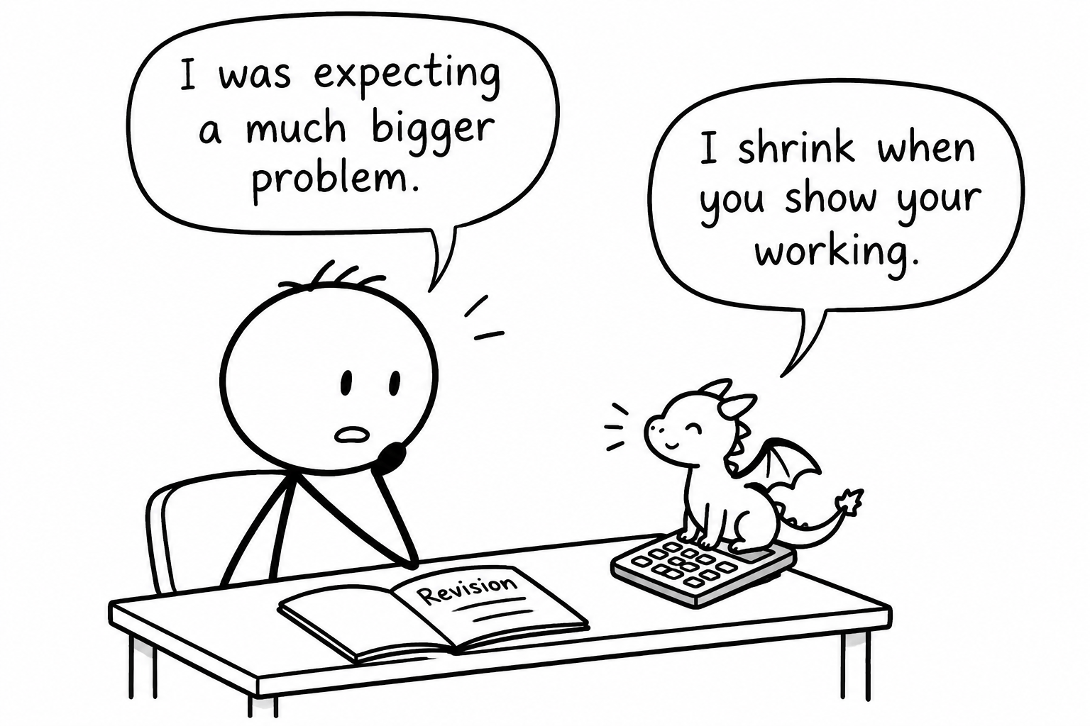 A GCSE revision student discovers that a problem shrinks when they show their working