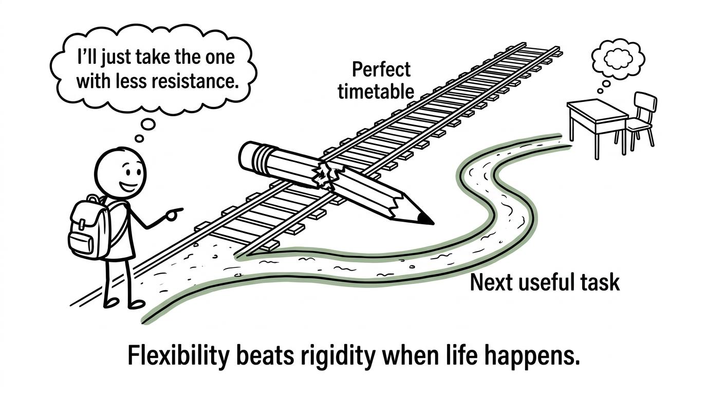 A flexible revision path finds a way around the fallen pencil blocking the perfect timetable