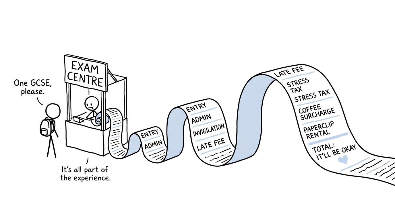 A private candidate discovers that one exam can produce a surprisingly long receipt