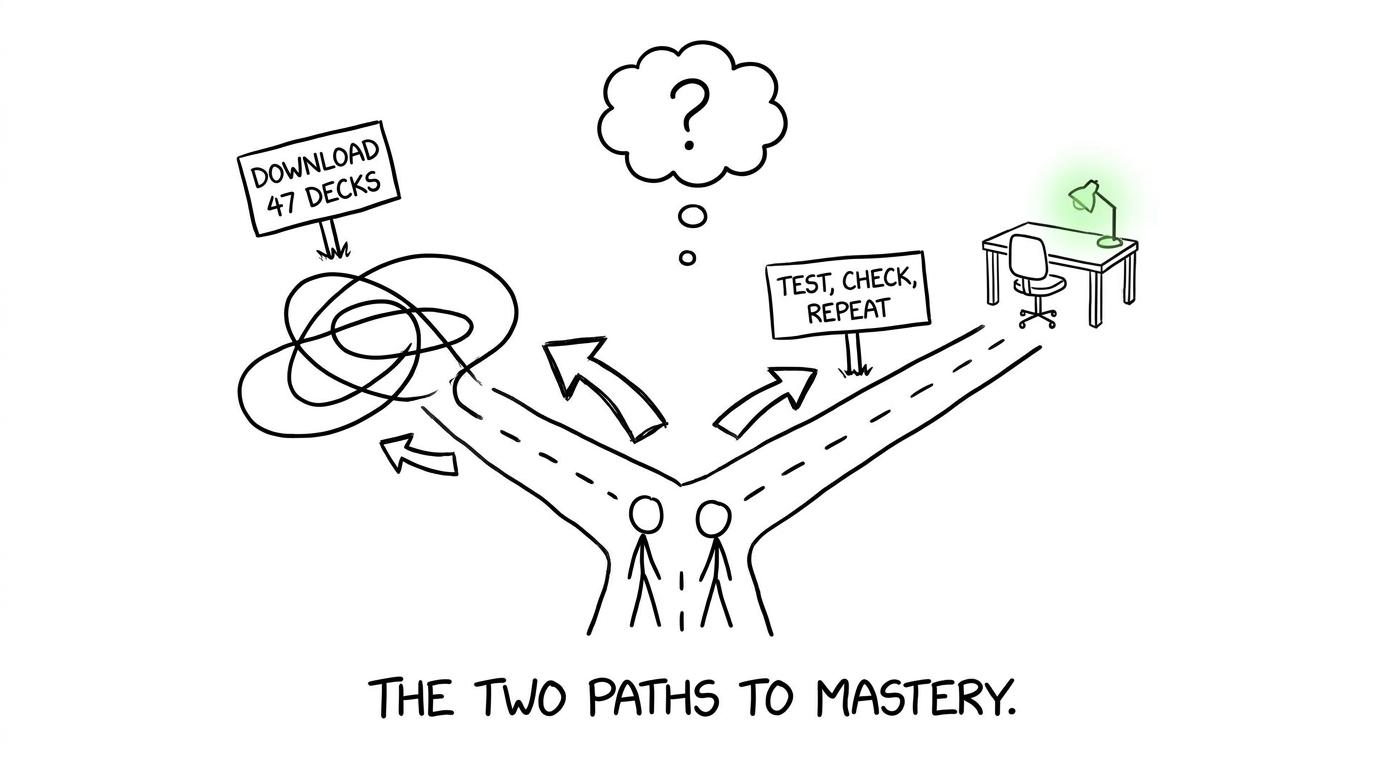 Revision paths showing downloading decks versus testing and repeating