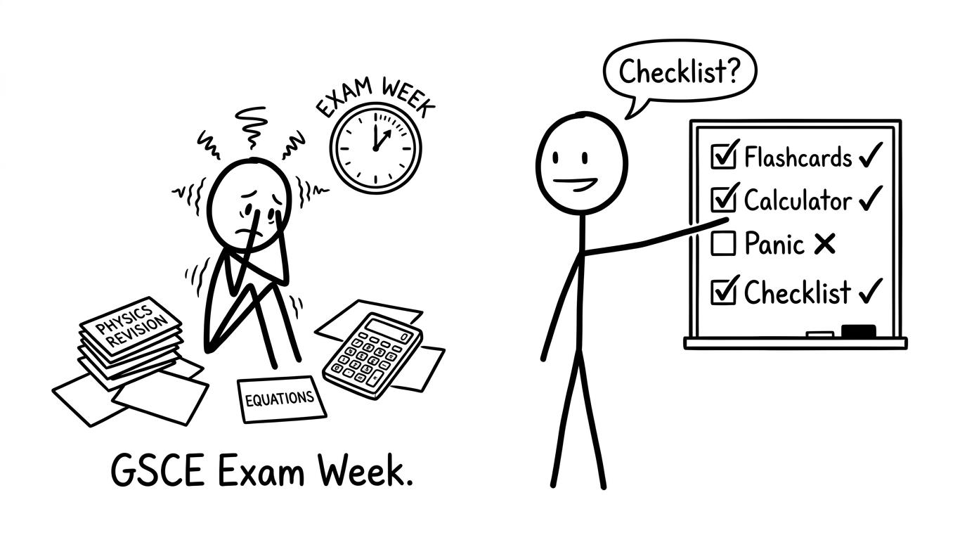 A stressed student meets a calm checklist friend