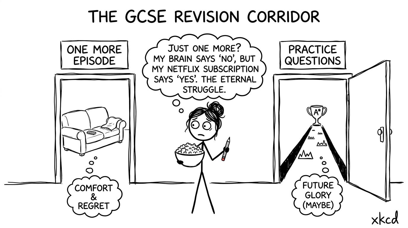 A student chooses between one more episode and practice questions