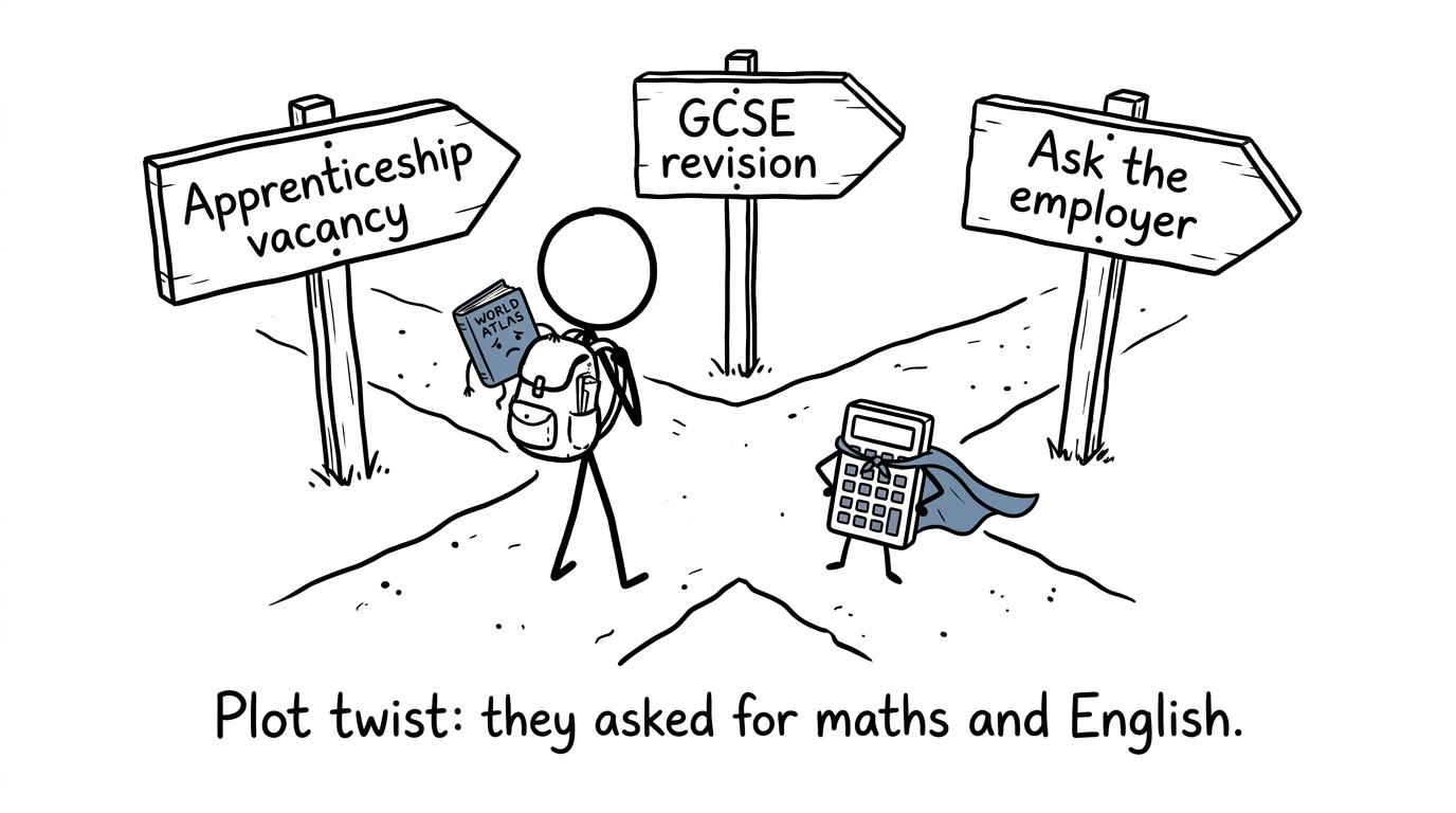 A student discovers that an apprenticeship advert asks for maths and English rather than an atlas