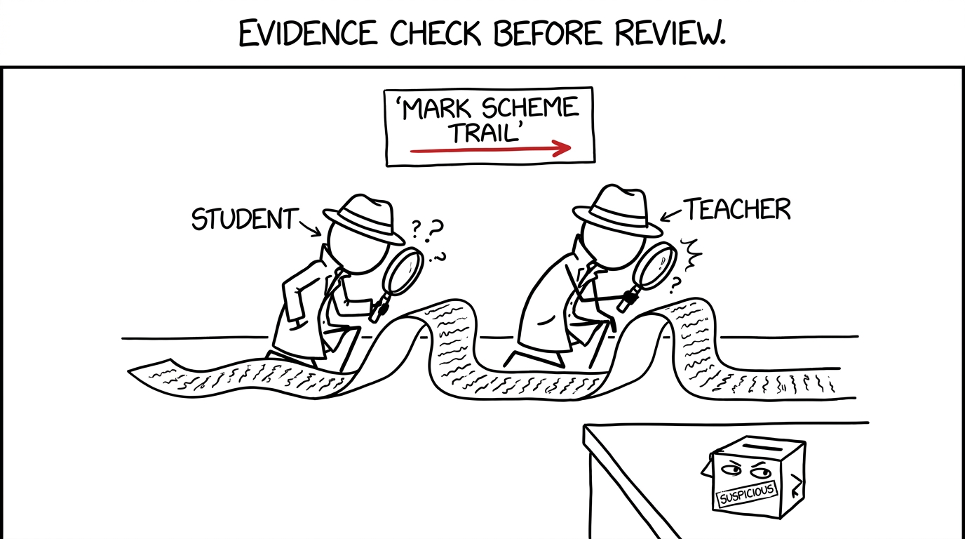 A teacher and student investigating a Politics script