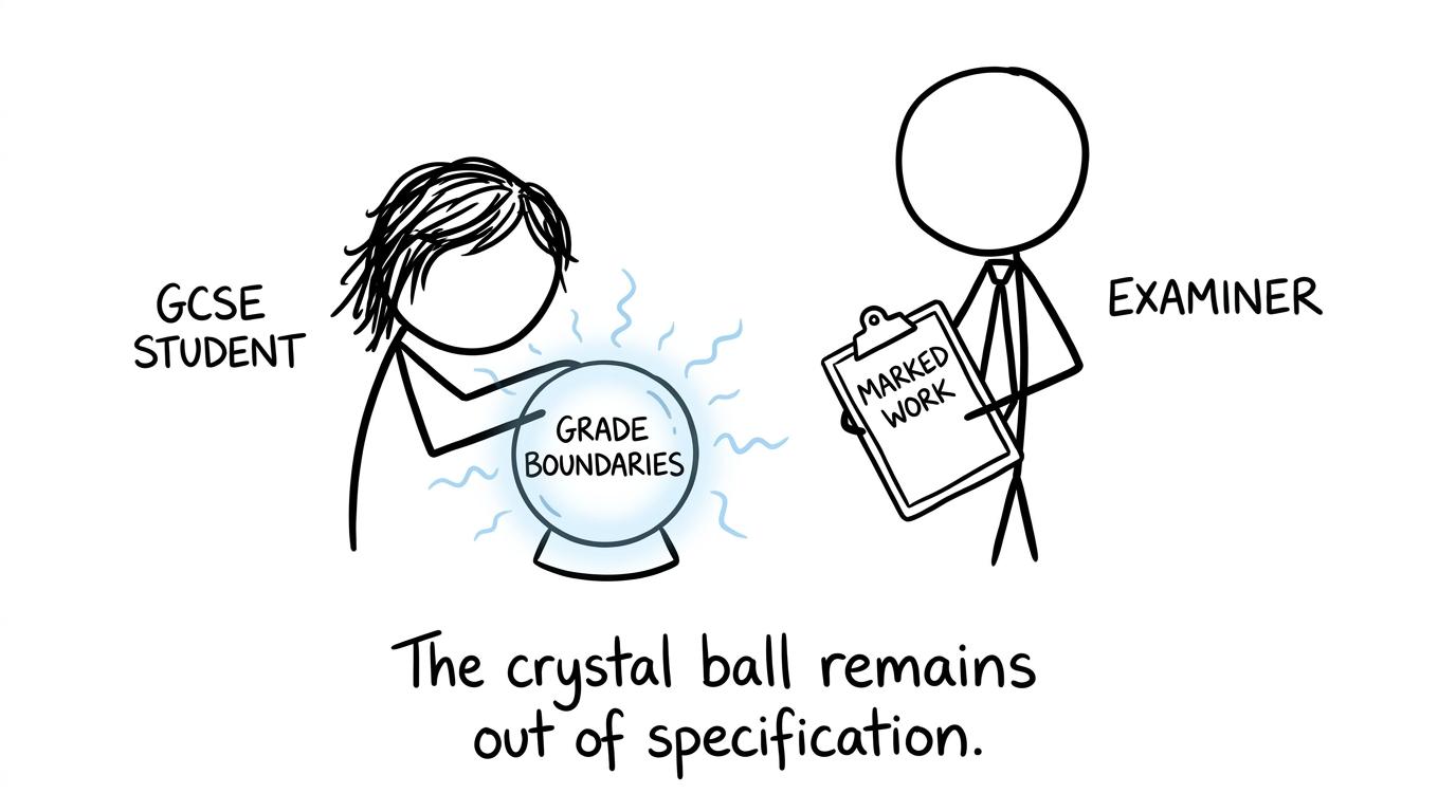 A crystal ball fails to predict grade boundaries while marked work provides the real evidence