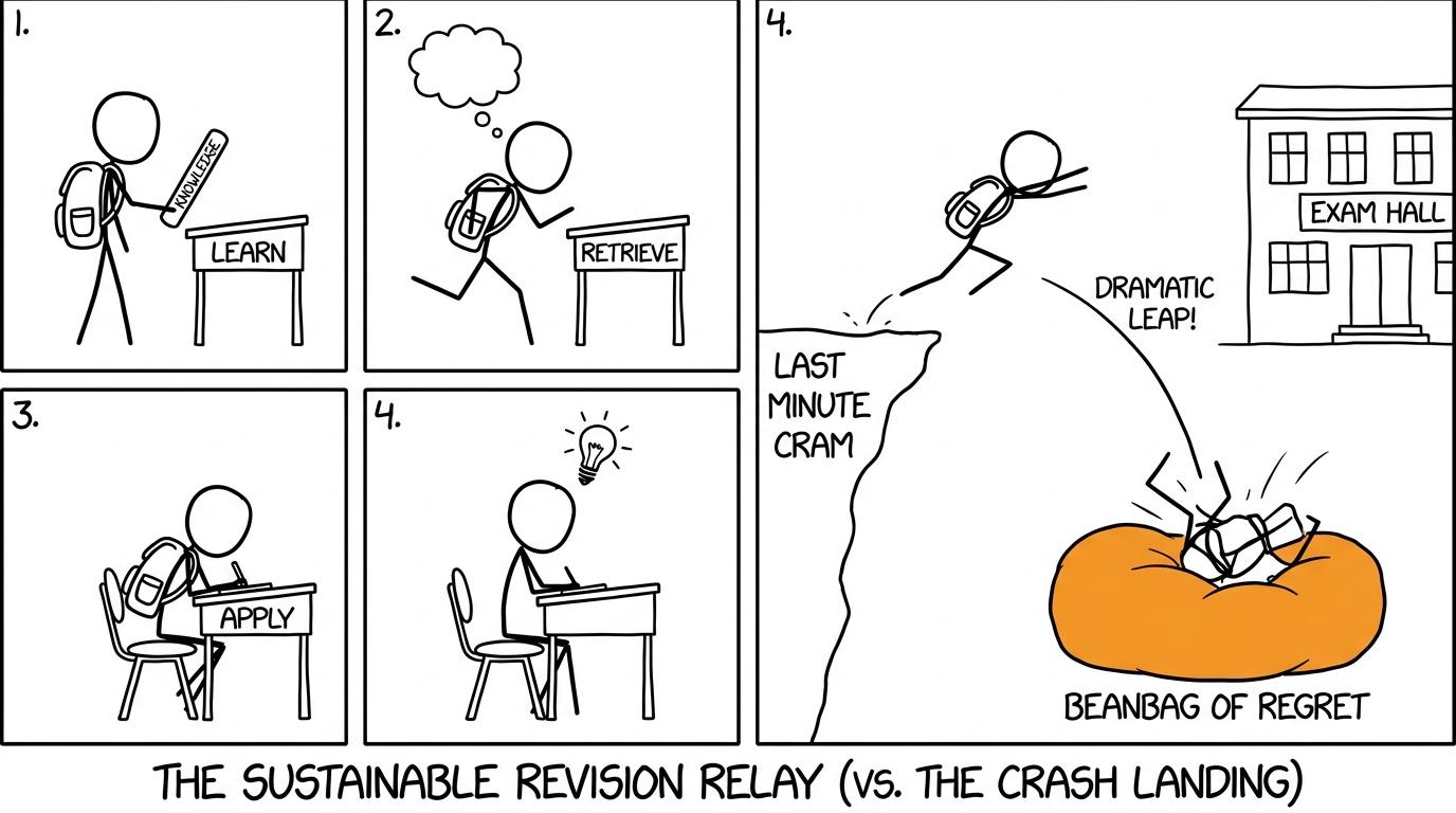 Revision knowledge moves through a relay of learning, retrieval and application