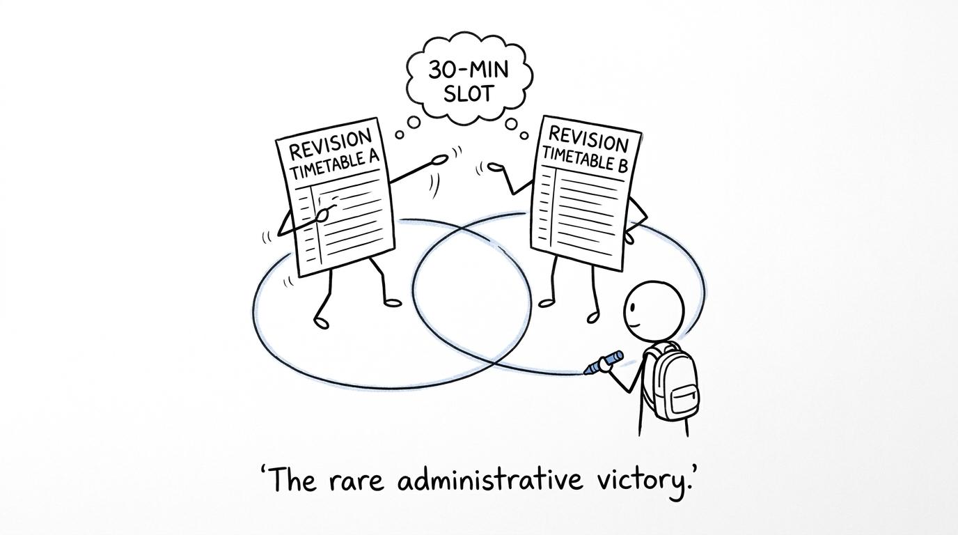 Two revision timetables discover an overlapping time slot