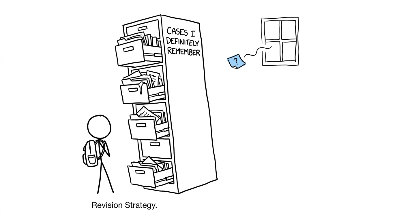 A student watches a sticky note escape from a filing cabinet of remembered cases