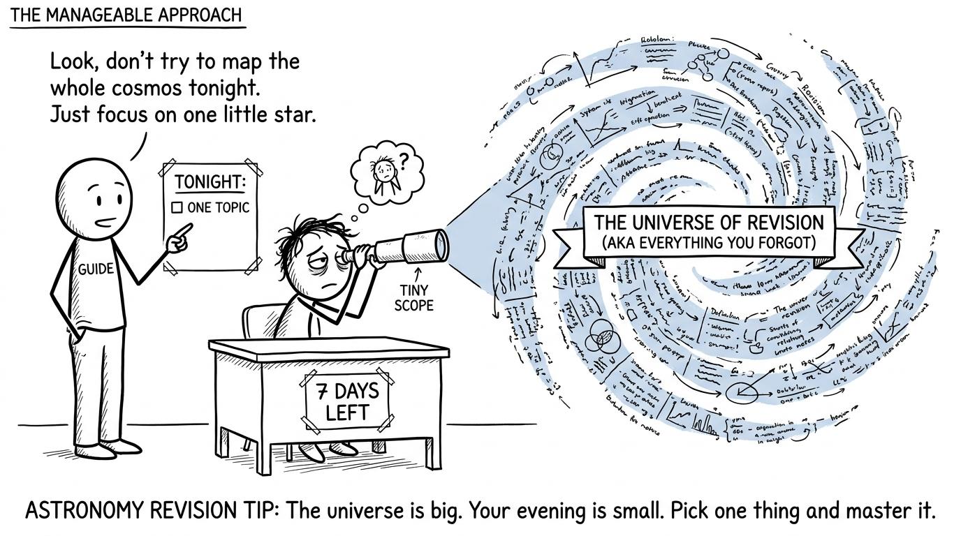A tired student turns an overwhelming astronomy revision galaxy into one manageable task