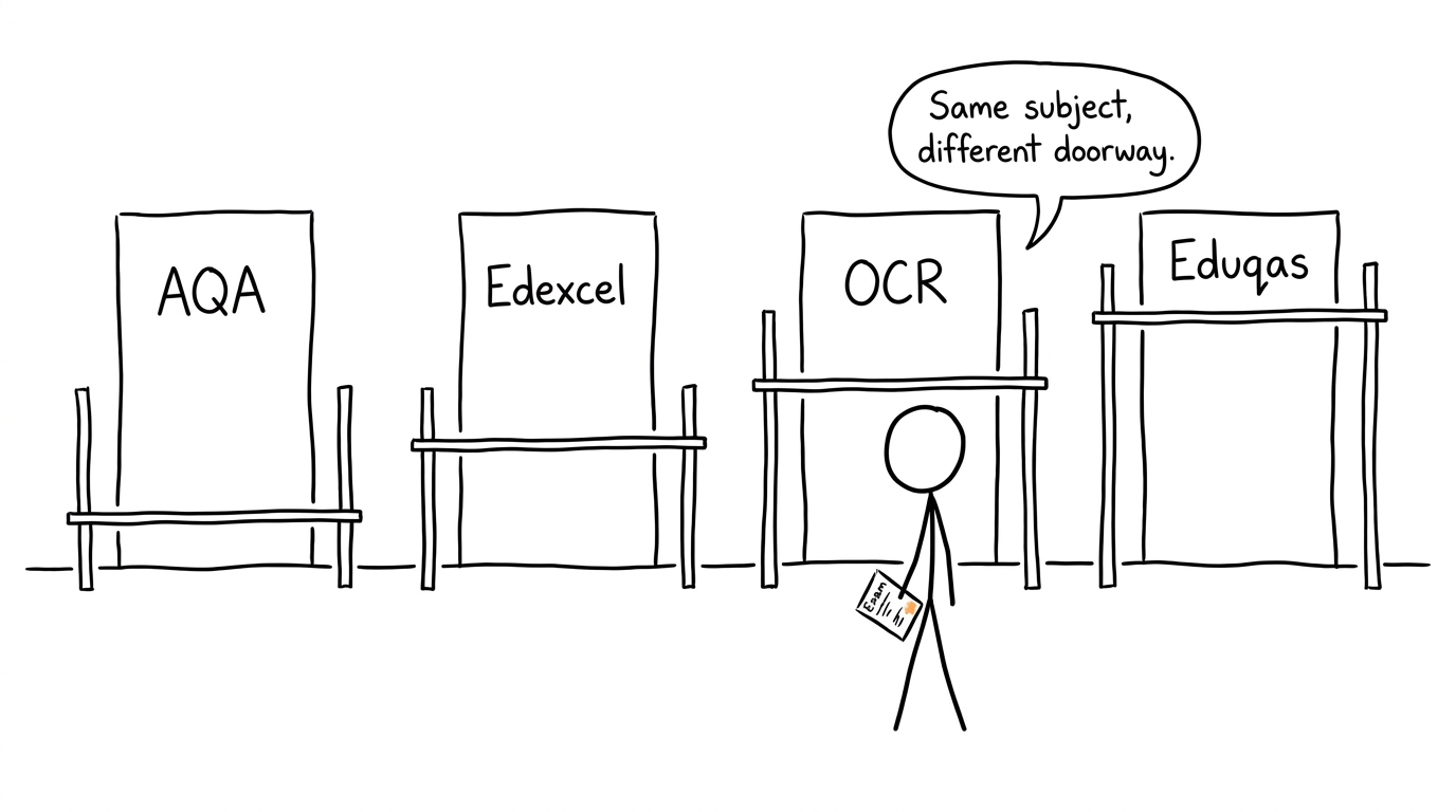 A student discovers that different exam boards have different grade-boundary doorways