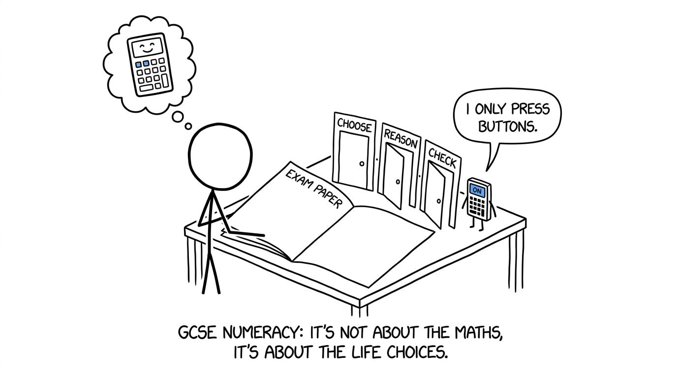A calculator discovers that GCSE numeracy involves choosing, reasoning and checking