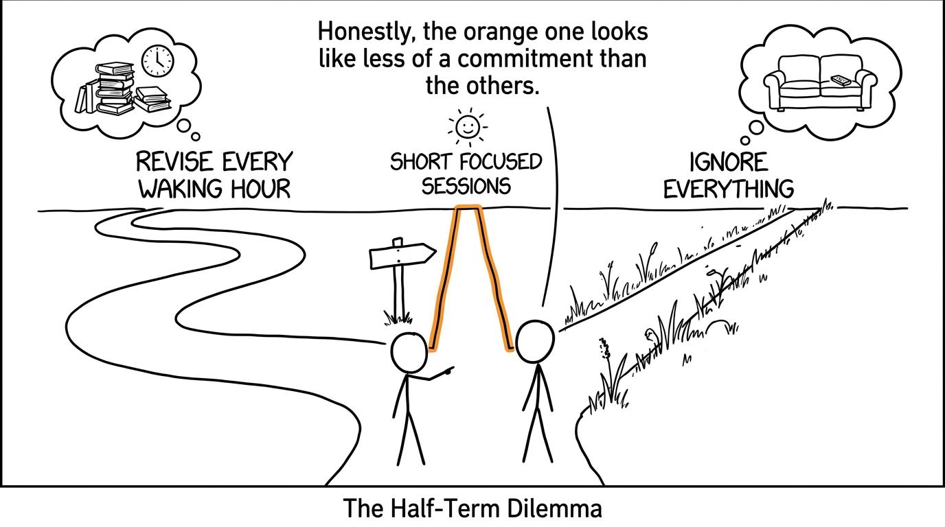 The sensible revision path runs between overworking and avoiding everything
