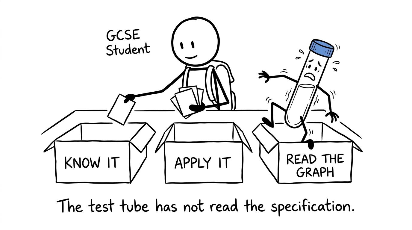 A revision-card sorting system is disrupted by an overenthusiastic test tube