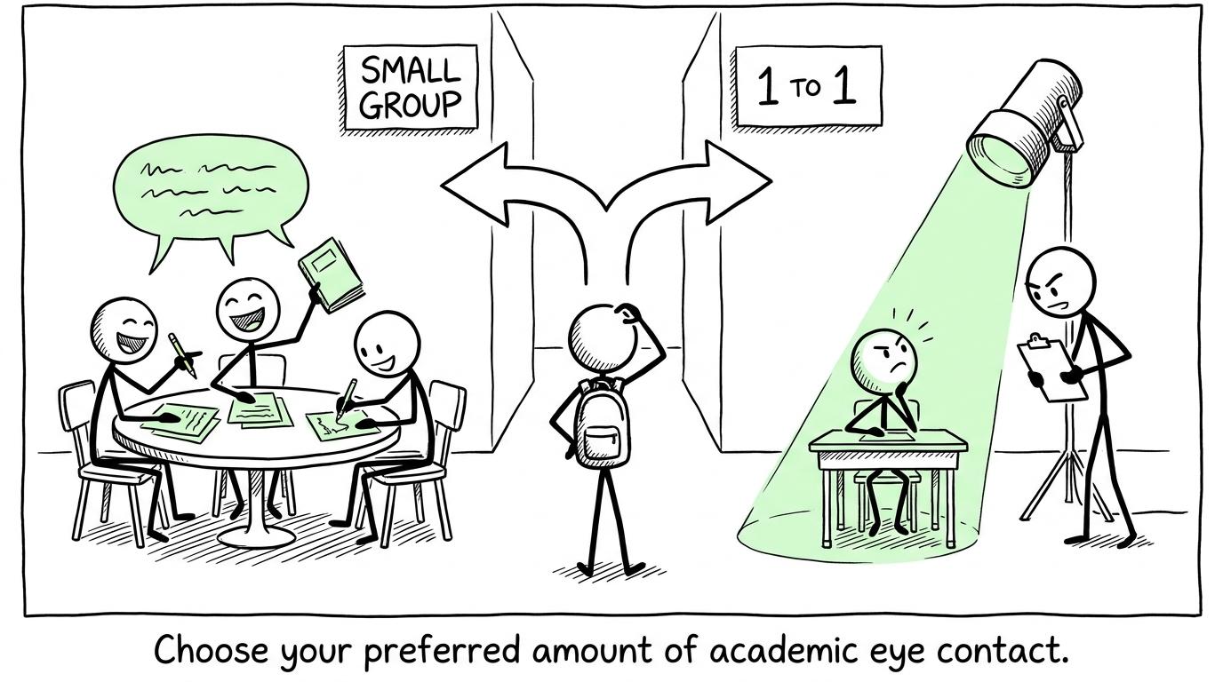 A student choosing between small-group and one-to-one tutoring