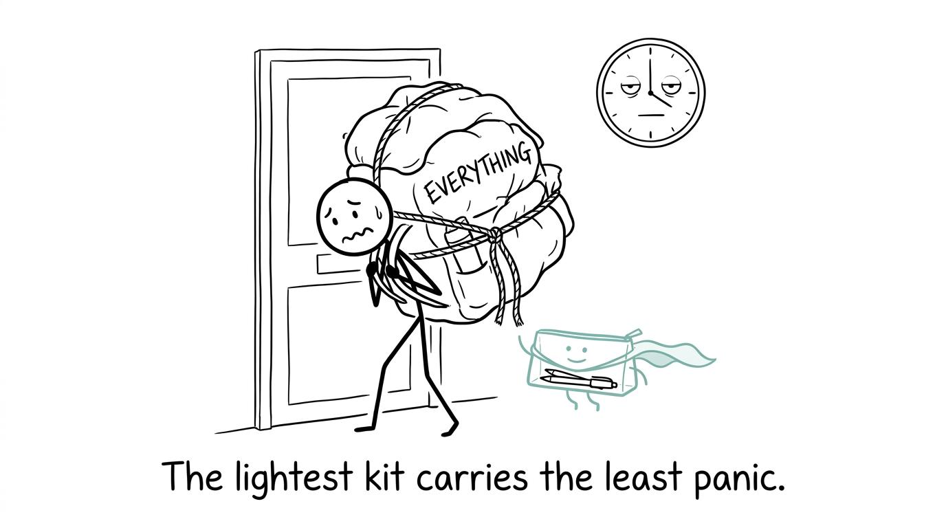 A tiny clear pencil case saves an overpacked student from exam-morning panic