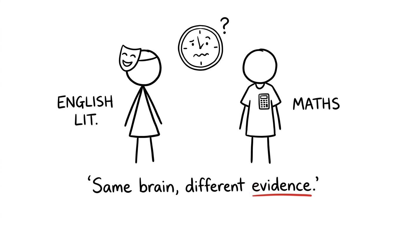 A student switches between English Literature and maths revision