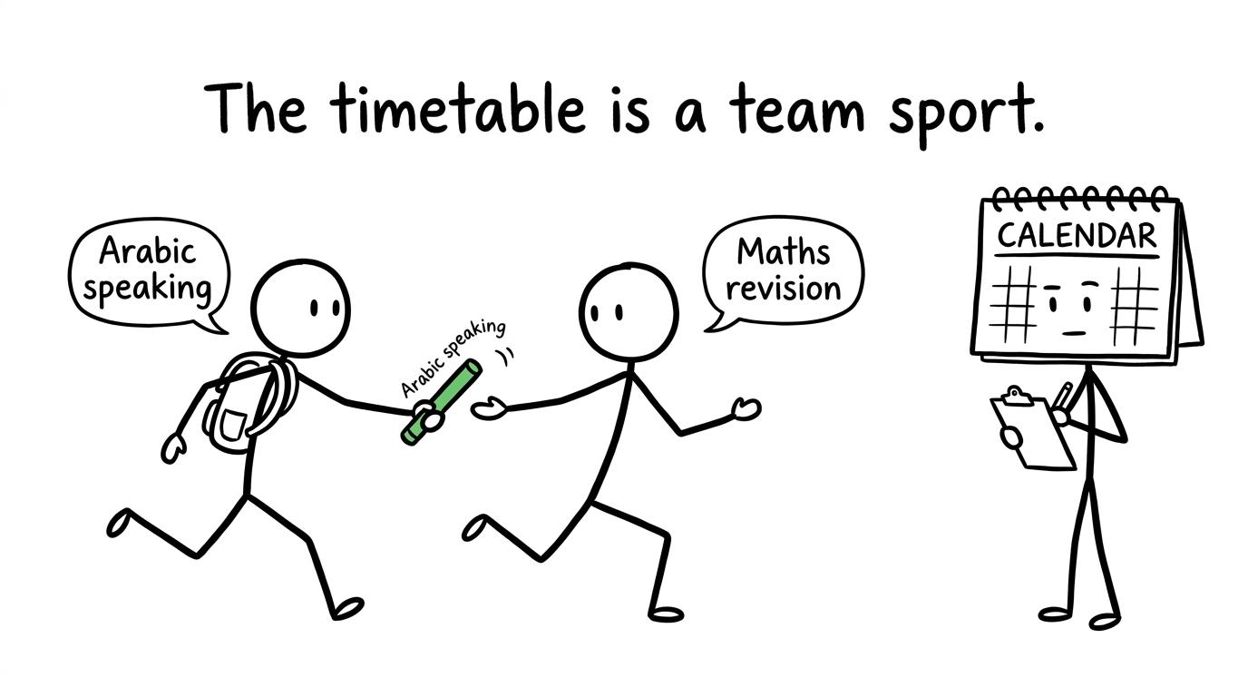 Arabic speaking revision hands the timetable baton back to maths