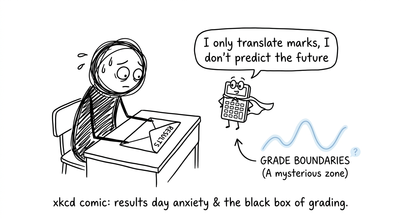 A nervous student meets a calculator that refuses to predict future grade boundaries