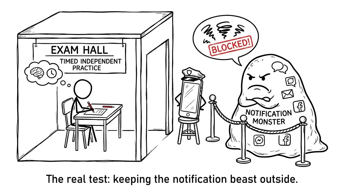 A notification monster kept outside independent exam practice