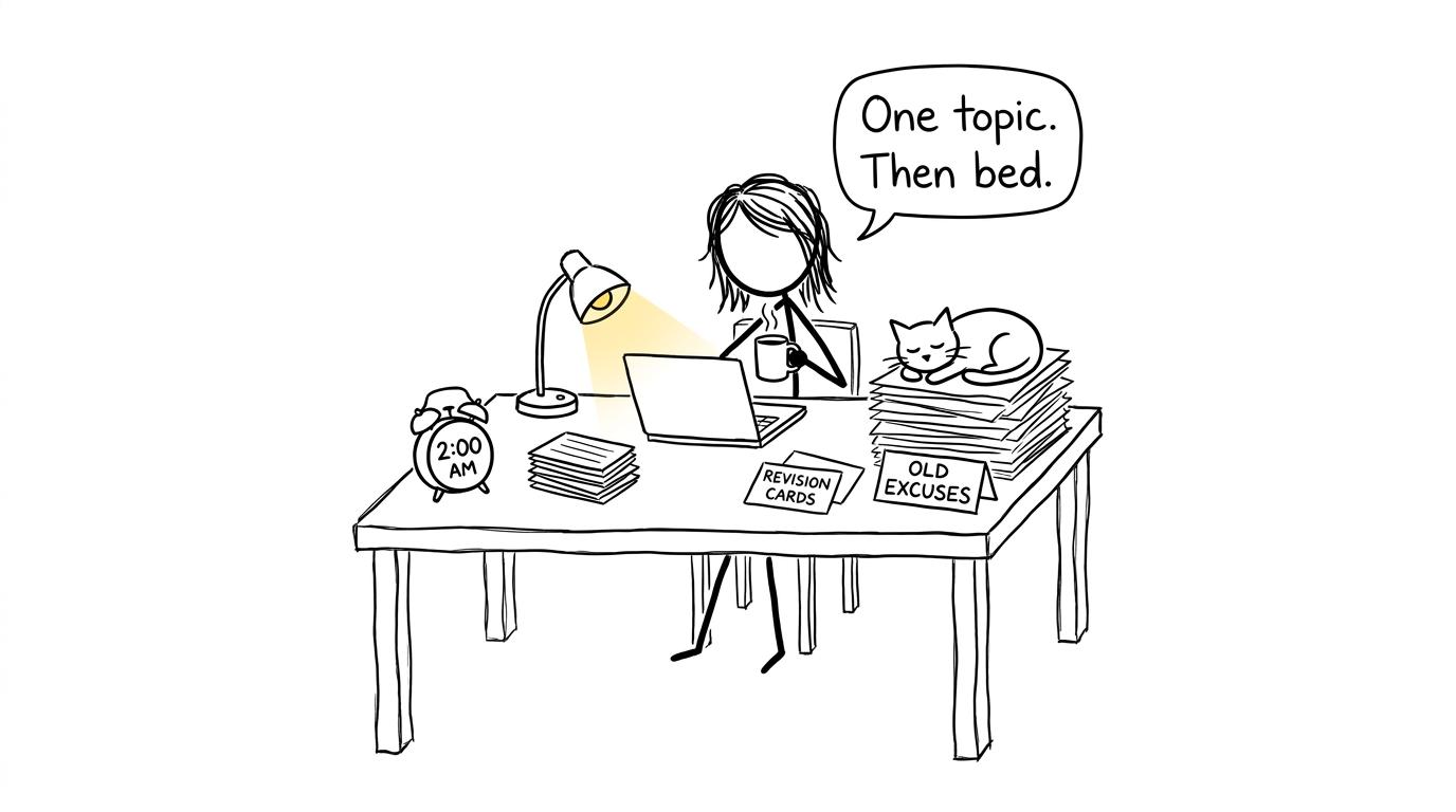 An adult learner completes one calm evening revision session