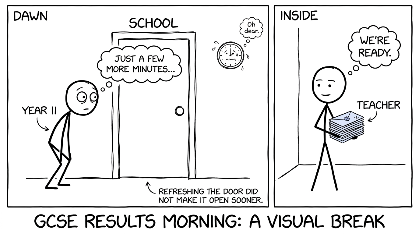 A student discovers that refreshing the school door does not make GCSE results arrive sooner