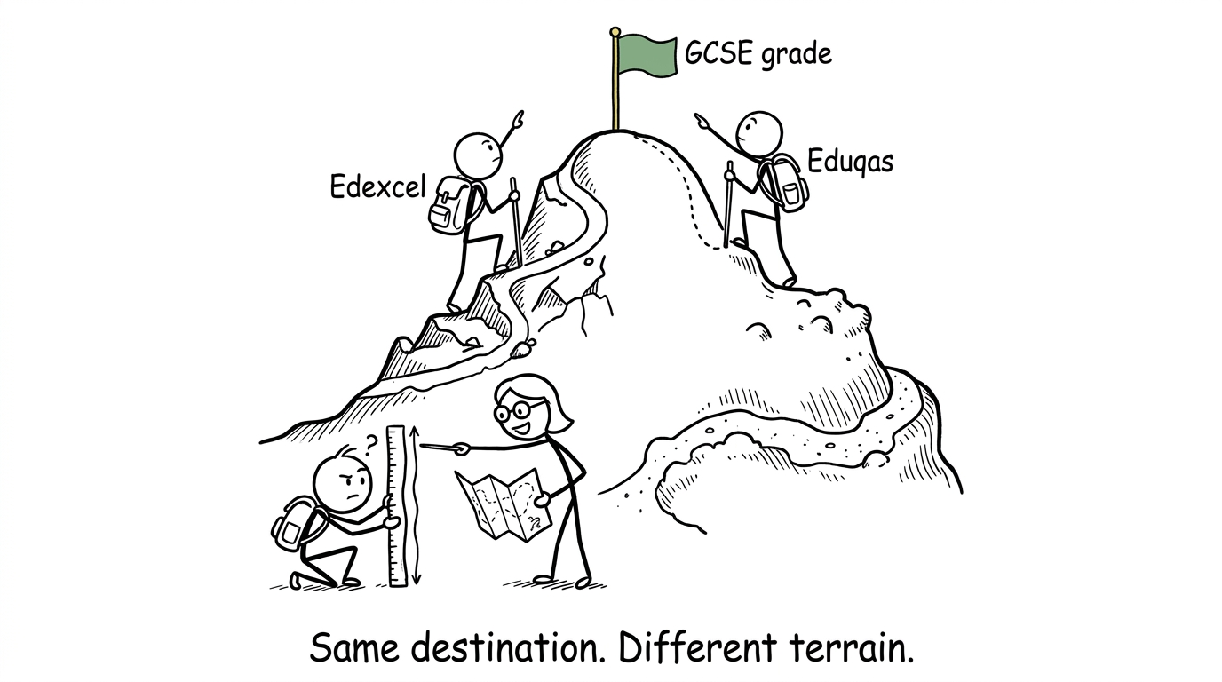 Two exam-board hikers take different routes towards the same GCSE grade
