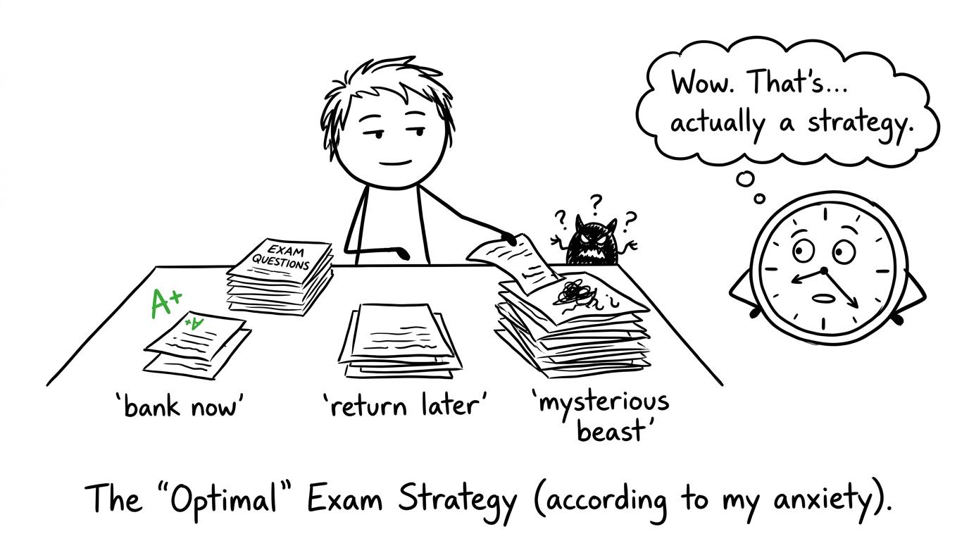 A student sorts exam questions by when to attempt them