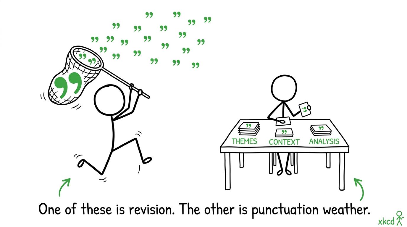 A student chooses organised quotation cards instead of chasing punctuation through the air