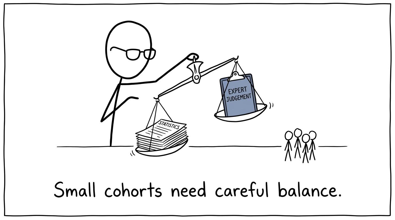 An examiner balancing statistics with expert judgement