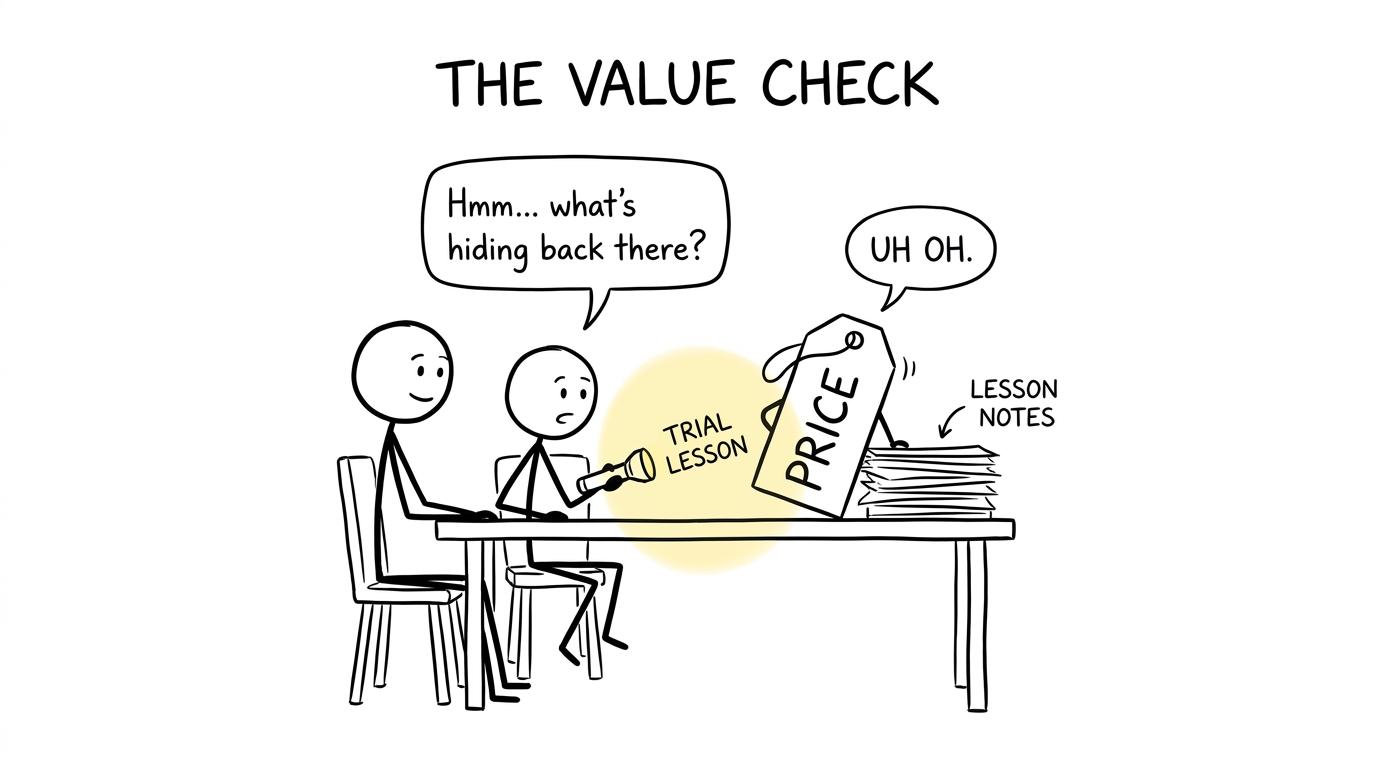 A student examines tutoring value with a trial lesson