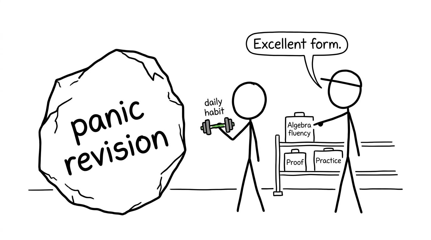 A student builds mathematical strength with a small daily habit instead of panic revision