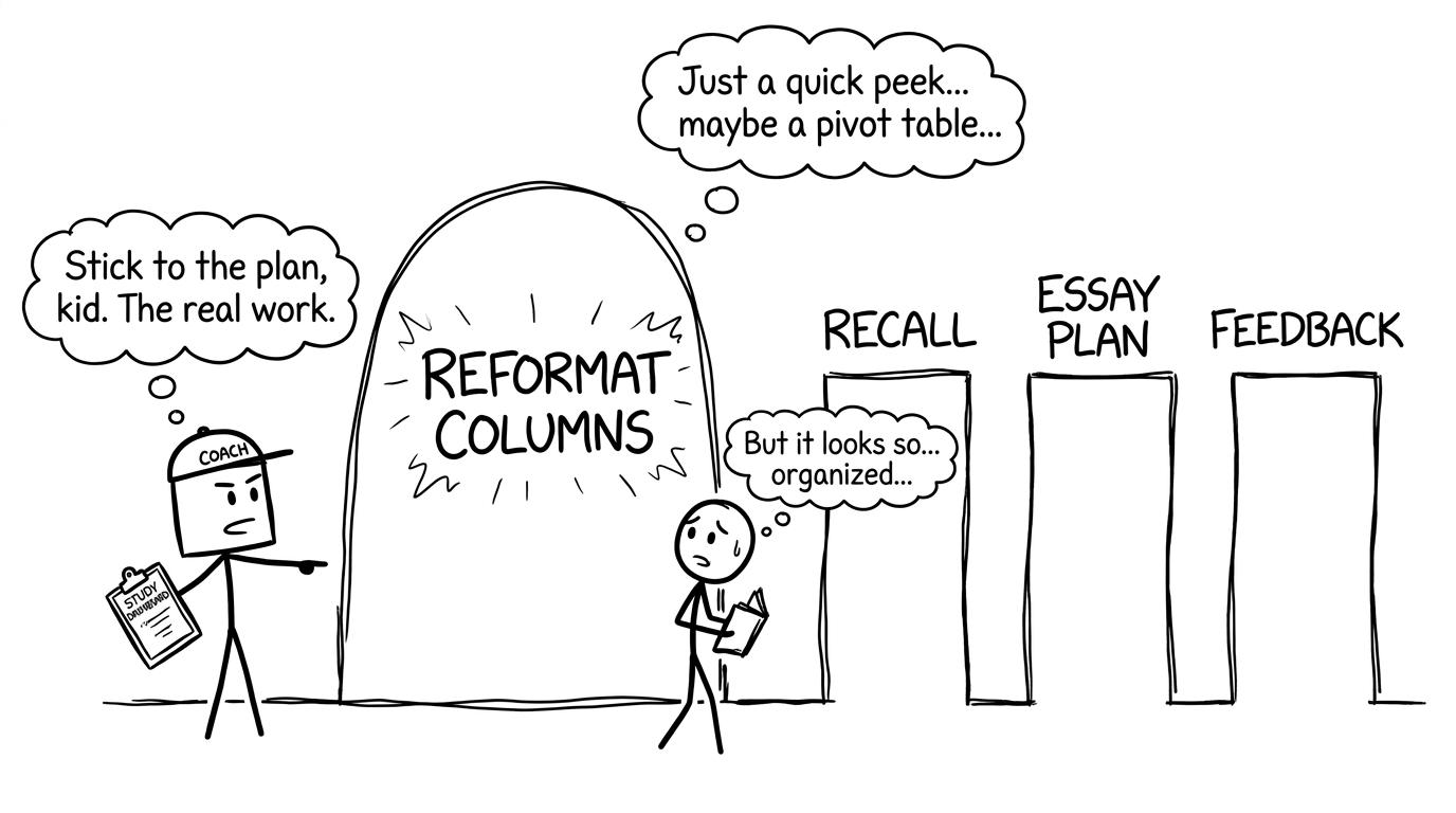 A tiny spreadsheet coaches a student towards recall, planning and feedback
