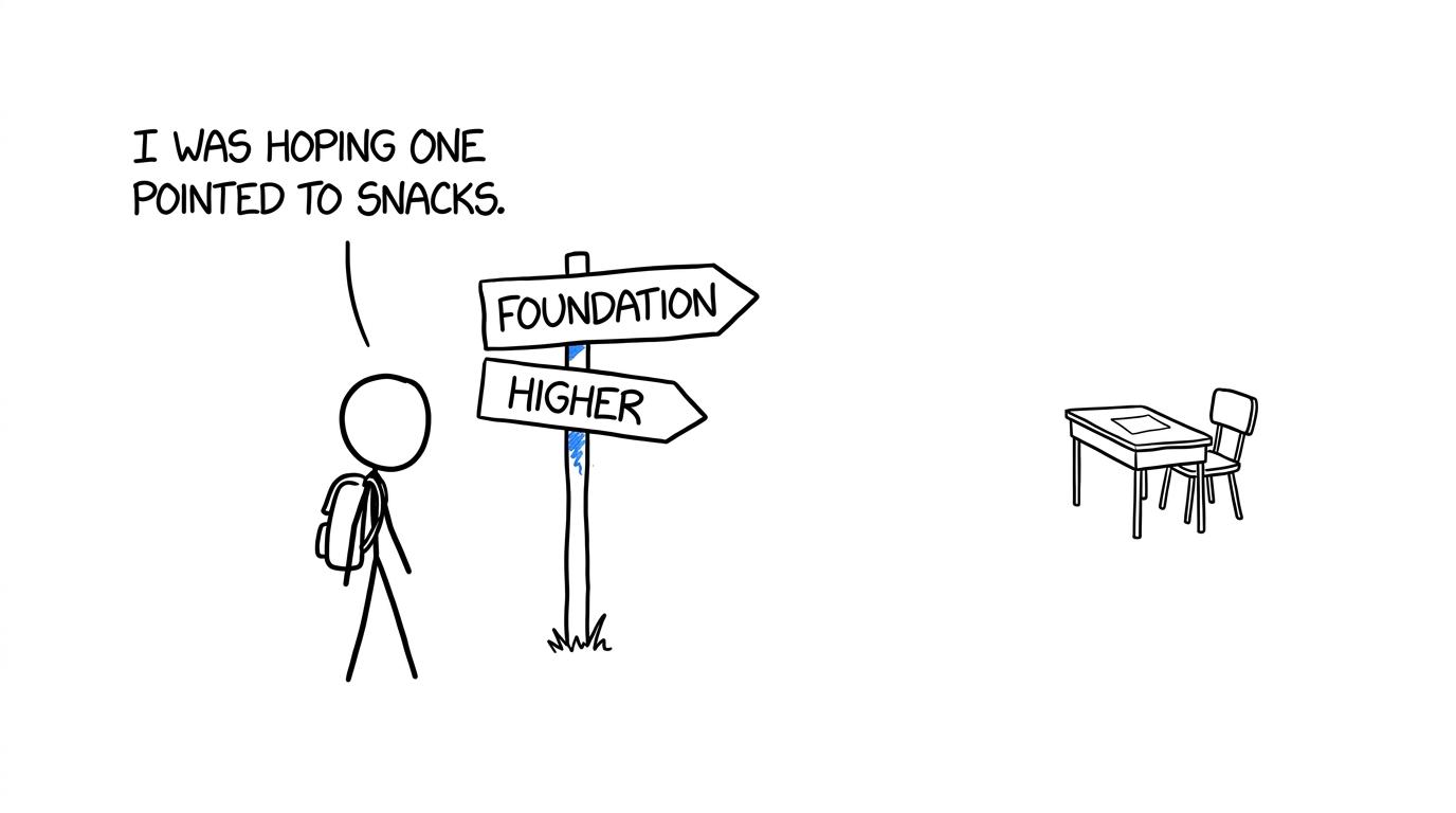 A student choosing between Foundation and Higher signposts