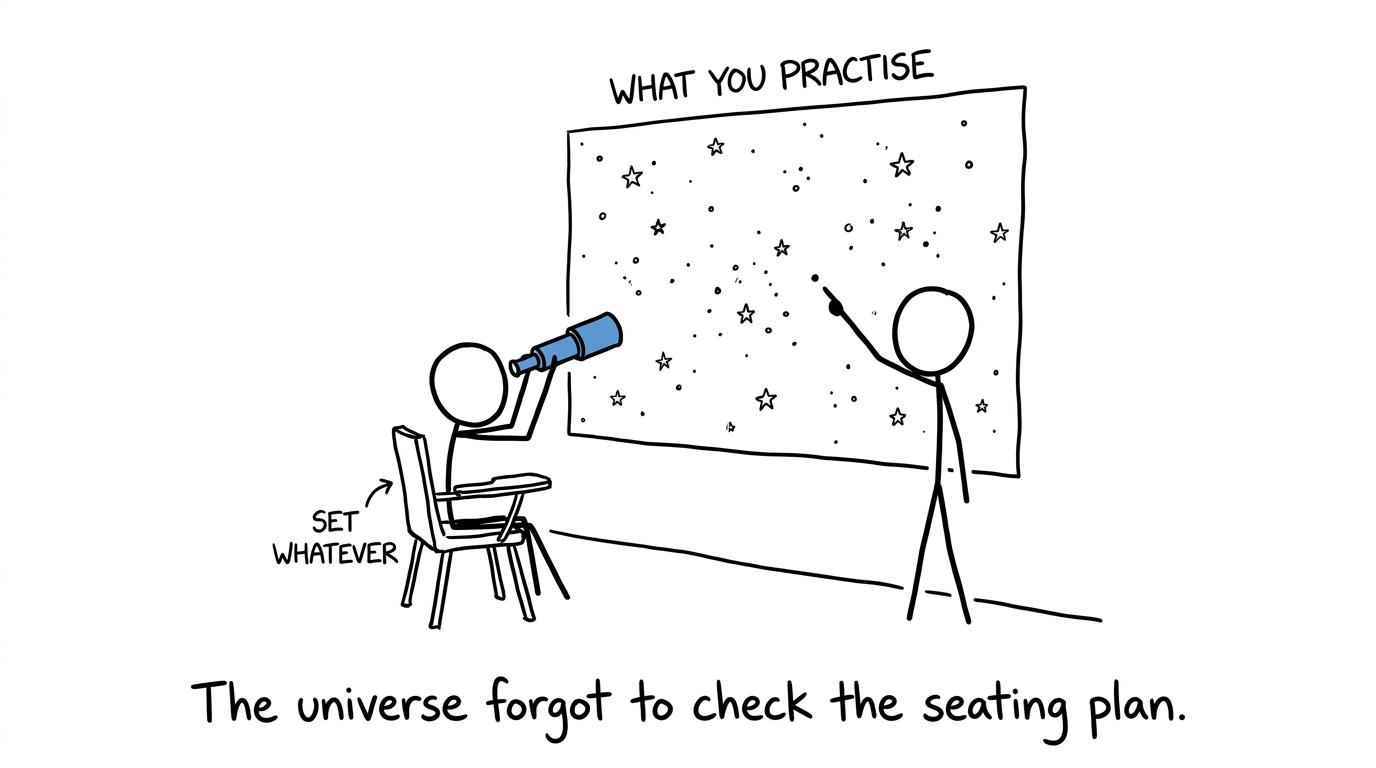 A student discovers that the universe has not checked the classroom seating plan