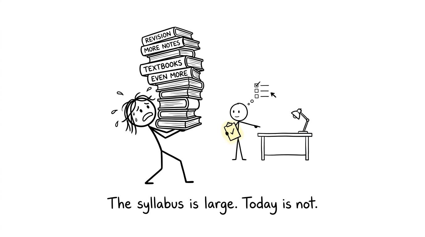 A huge syllabus is defeated by one small revision checklist